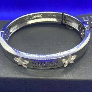 Guess Silver Logo Emblem Hinge Bangle Bracelet